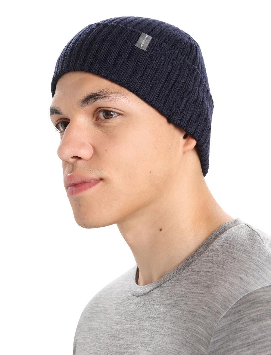 Czapki Icebreaker Unisex Merino Rixdorf Cuff Beanie Damskie Granatowe | PL 1455JPQJ